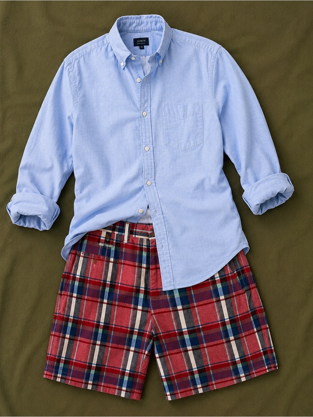 J. Crew Red Plaid Cotton Blend Flat Front Shorts
